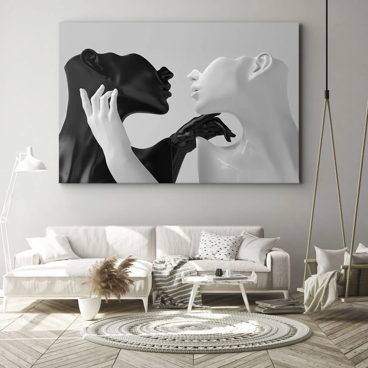 Schilderen op canvas - Zwart-wit silhouetten in dynamische close-up - 70x50cm - Antrekking - Begeerte - Moderne wanddecoratie voor woonkamer en slaapkamer ARTTOR