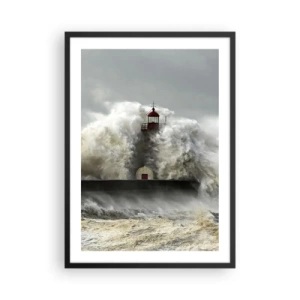 Poster in een zwarte lijst - Een vuurtoren omgeven door ruwe golven - 50x70cm - De woede van de oceaan - Moderne wanddecoratie voor woonkamer en slaapkamer ARTTOR