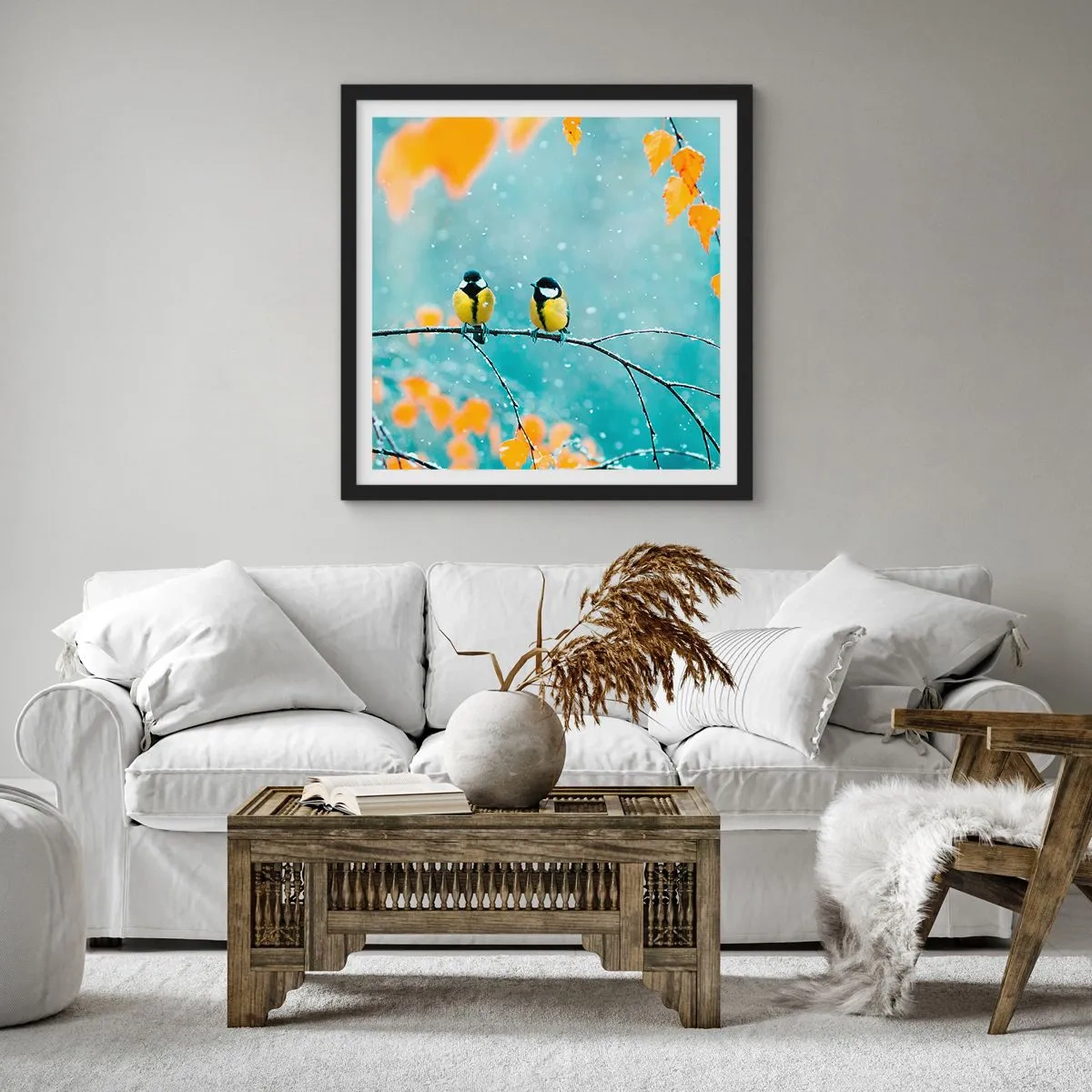Poster in een zwarte lijst - Vogelroddel - 30x30 cm