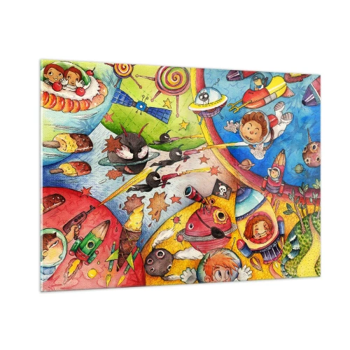 Schilderen op glas - Geweldig ruimteavontuur - 100x70 cm