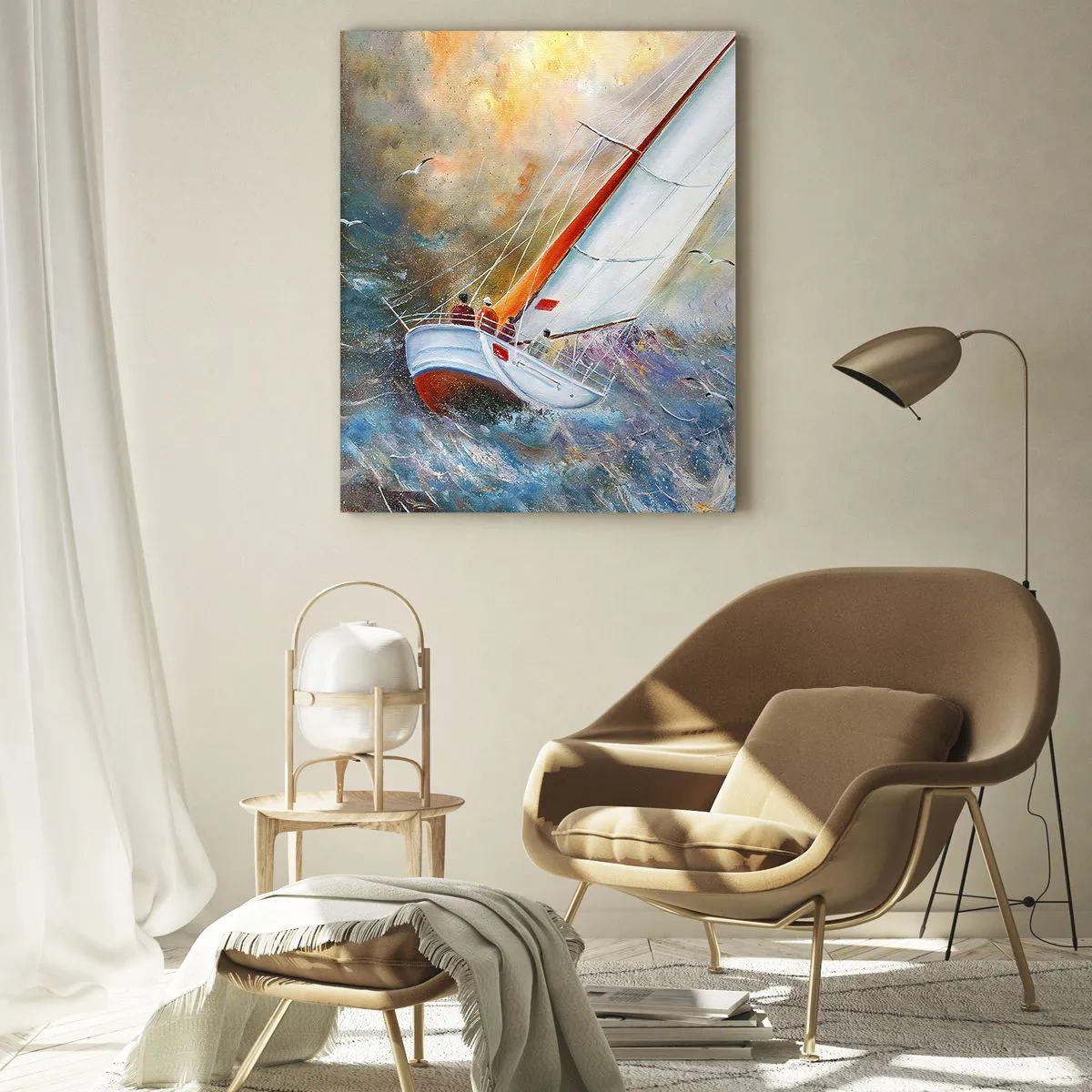 Schilderen op glas - Lopend op de golven  - 80x120 cm