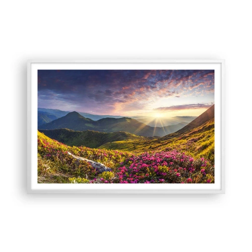Poster in een witte lijst - Frisheid in de ochtend in de bergen - 91x61 cm