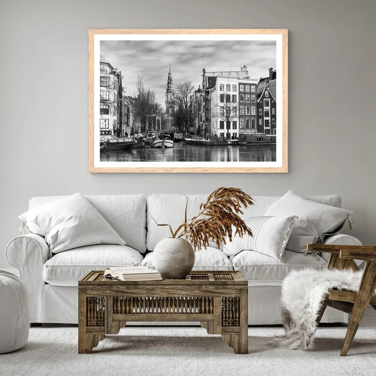 Een poster in een licht eiken lijst - Amsterdamse sferen - 91x61 cm