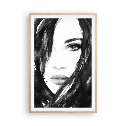Een poster in een licht eiken lijst - Portret van een dame in zwart en wit - 61x91 cm