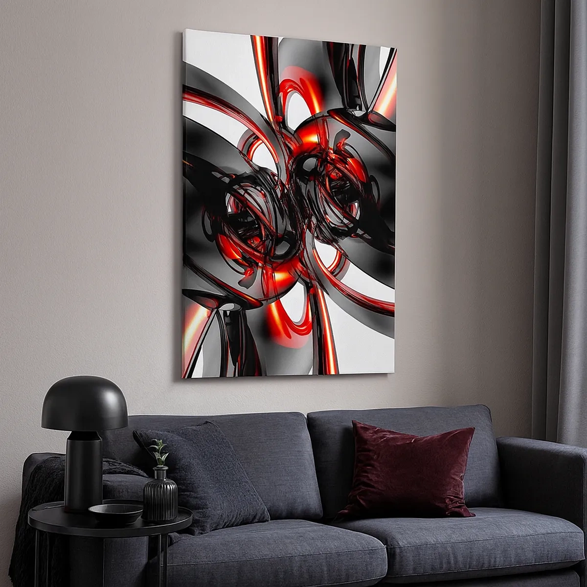 Schilderen op canvas - Beweging in grafiet en rood - 50x70 cm