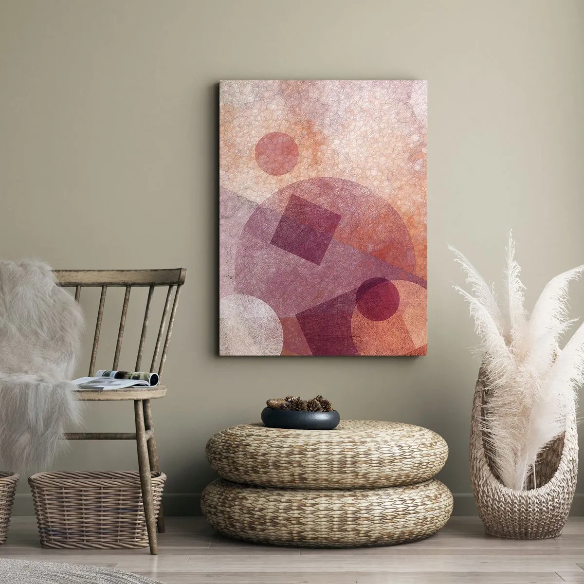 Schilderen op canvas - Geometrische transformaties in roze - 50x70 cm