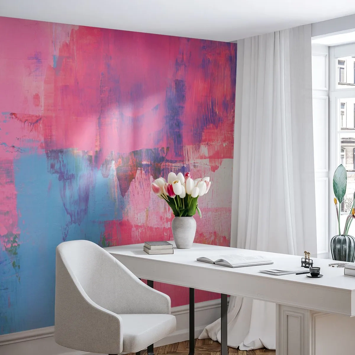 Fotobehang Premium Canvas - Roze, blauw en een vleugje licht - Abstractie, Minimalisme, Deel - 250x175 cm