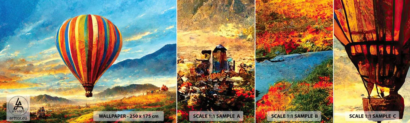 Fotobehang Staaltje Standard Eco - In stilte zie je meer - Ballon, Landschap, Natuur - 100x30 cm