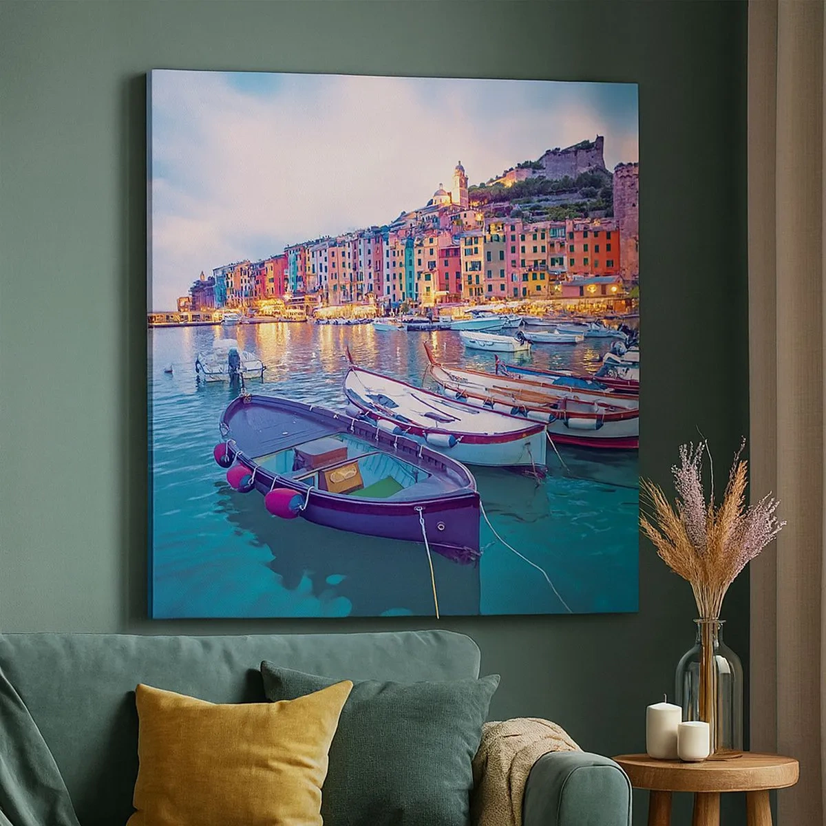 Schilderen op canvas - Kleurrijke avond in de haven - 30x30 cm