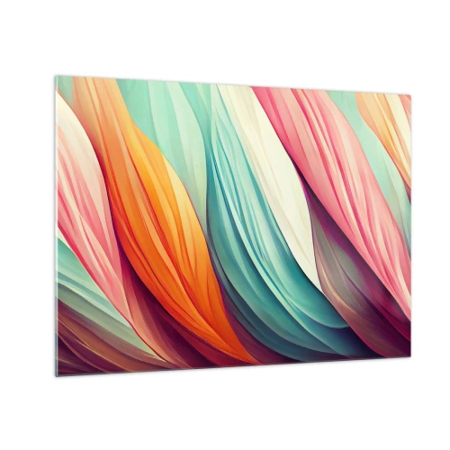 Schilderen op glas - Een kleurrijk weefsel van abstracte strepen in pasteltinten - 70x50cm - Regenboog geweven - Moderne wanddecoratie voor woonkamer en slaapkamer ARTTOR