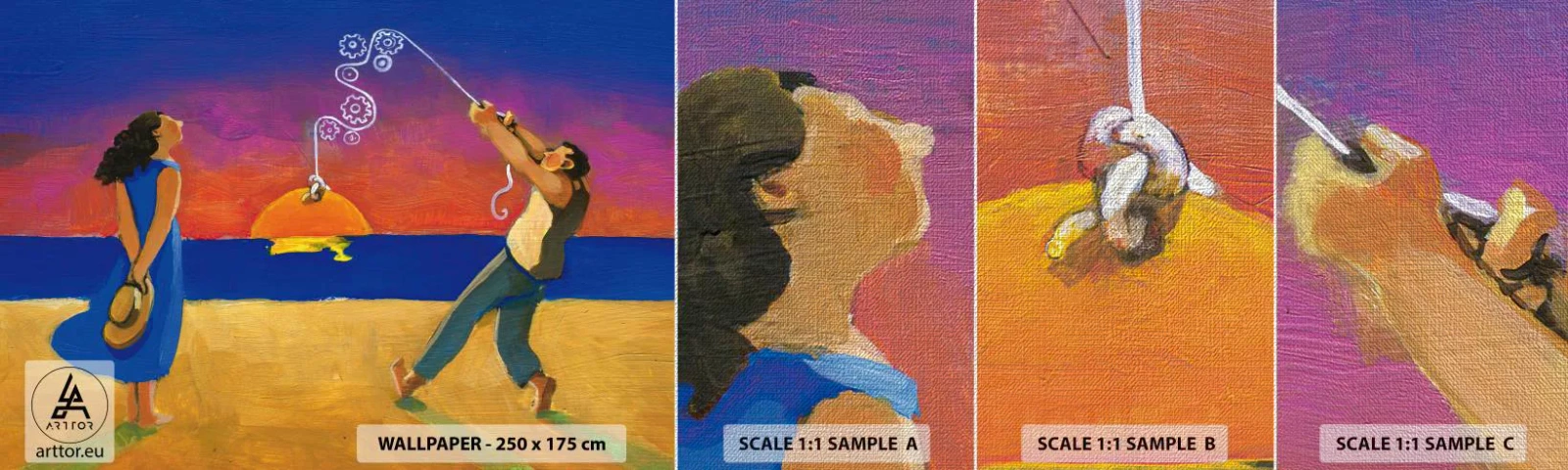 Fotobehang Monster Premium Canvas - Meer dan een sterretje uit de lucht - Abstractie, Vrouw en man, Schilderen - 100x30 cm