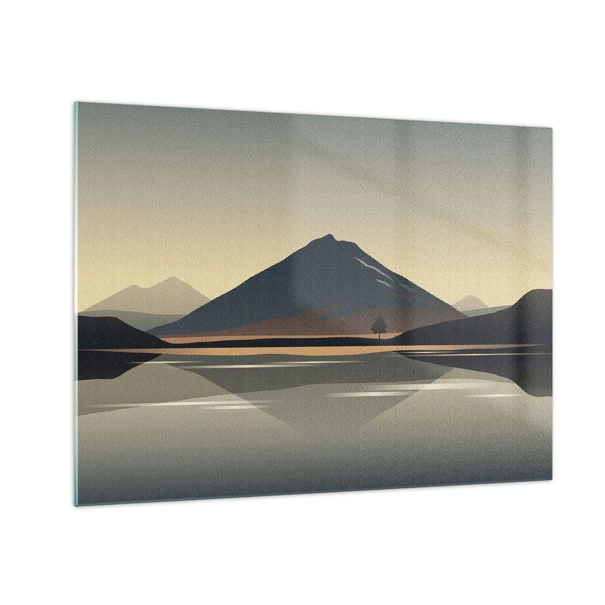 Schilderen op glas - Bergen en meer in warme tinten met een reflecterend effect - 70x50cm - Spiegelreflectie - Moderne wanddecoratie voor woonkamer en slaapkamer ARTTOR