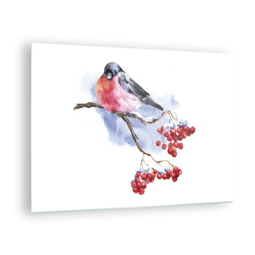 Schilderen op glas - Een vogel op een lijsterbestak - 70x50cm - Winter in kleur - Moderne wanddecoratie voor woonkamer en slaapkamer ARTTOR
