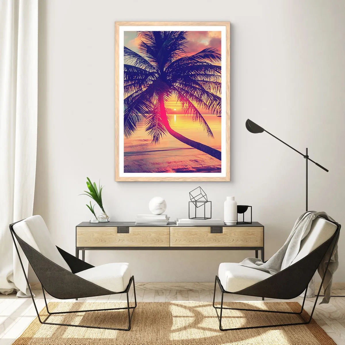 Een poster in een licht eiken lijst - Avond onder de palmbomen - 50x70 cm