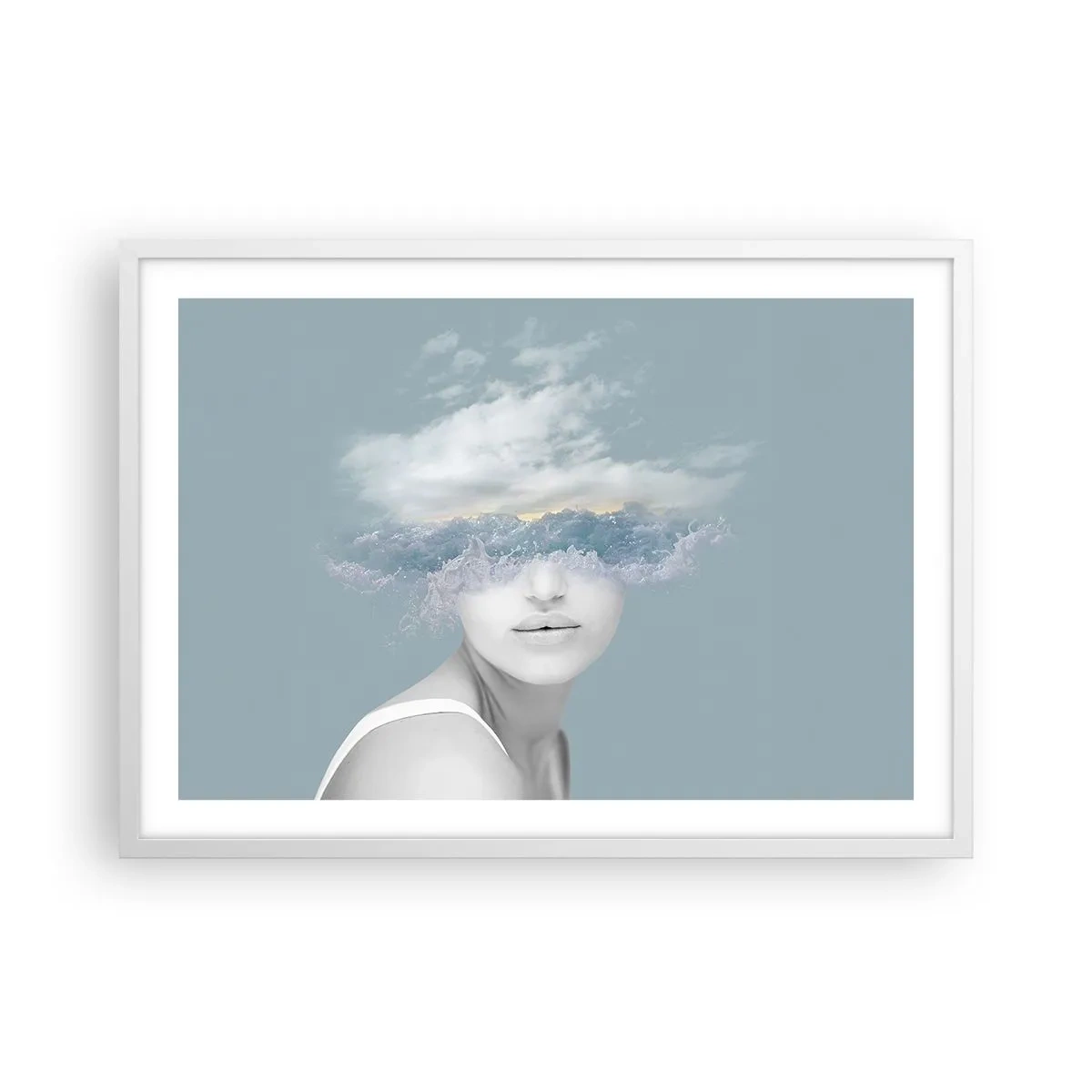 Poster in een witte lijst - Met hoofd in de wolken - 70x50 cm