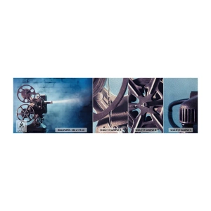 Fotobehang Monster Premium Sand - In de oude bioscoop - Beamer, Vintage, Camera - 100x30 cm