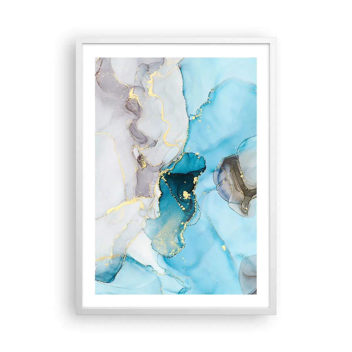 Poster in een witte lijst - Een studie van de ontmoeting van grijs en turkoois - 50x70 cm