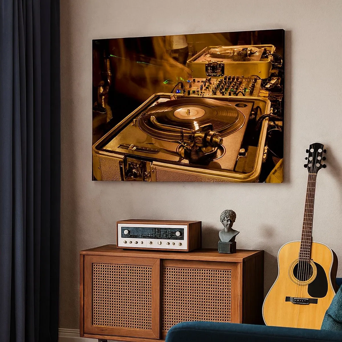 Schilderen op canvas - DJ-apparatuur met draaitafel en mixer tijdens een feest - 70x50cm - Voel je de kracht? - Moderne wanddecoratie voor woonkamer en slaapkamer ARTTOR