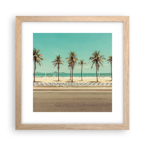 Een poster in een licht eiken lijst - Op wacht op het strand - 30x30 cm
