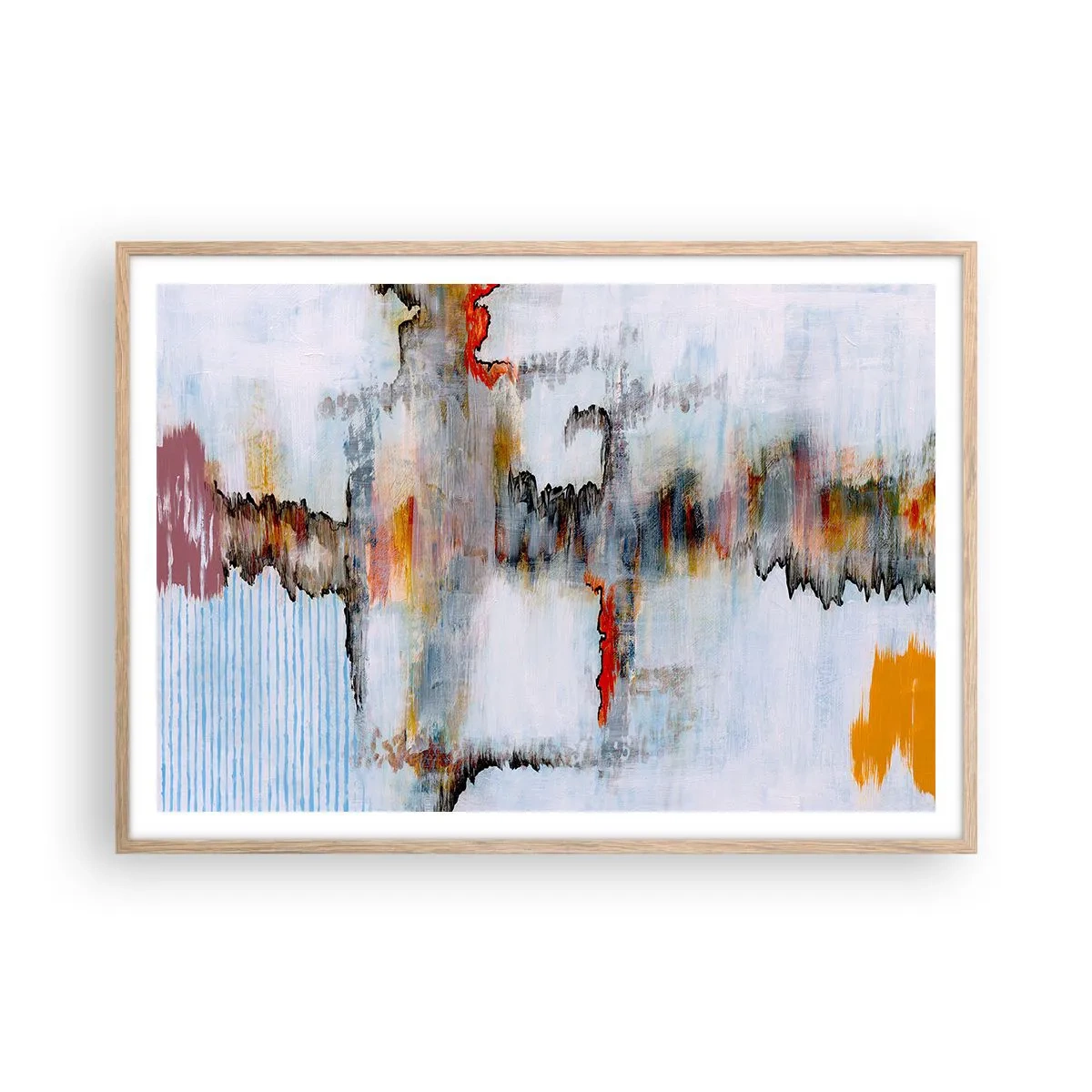 Een poster in een licht eiken lijst - Een stok op het water - 100x70 cm