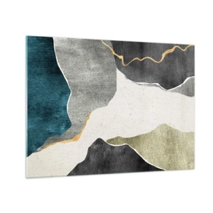 Schilderen op glas - Abstract mozaïek met organische vormen en een gouden lijn - 70x50cm - Mozaïekcompositie met gouddraad - Moderne wanddecoratie voor woonkamer en slaapkamer ARTTOR