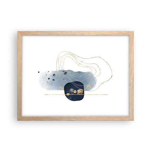 Een poster in een licht eiken lijst - Blauw en goud fantasie - 40x30 cm