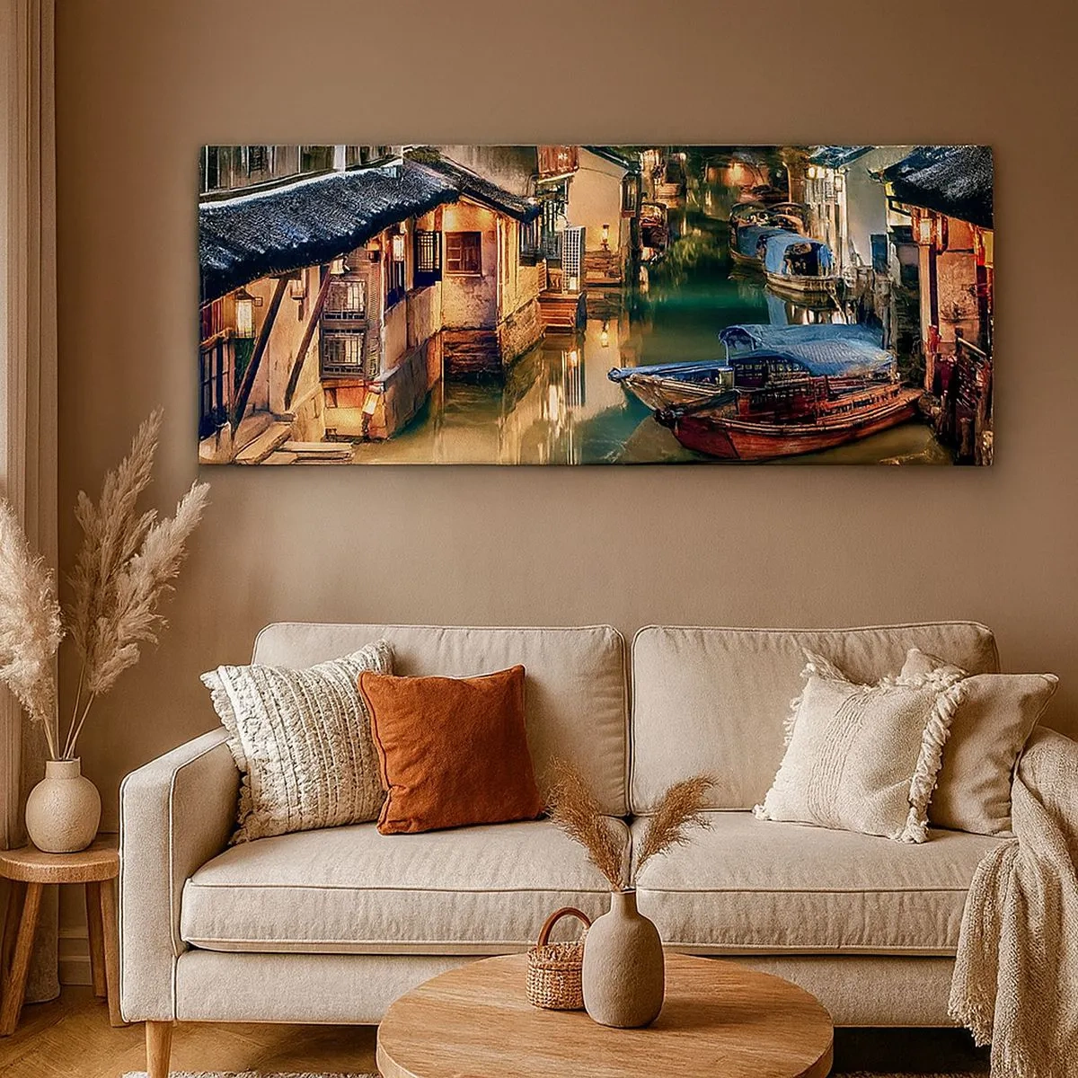 Schilderen op canvas - Een avond op een Chinese straat - 100x40 cm