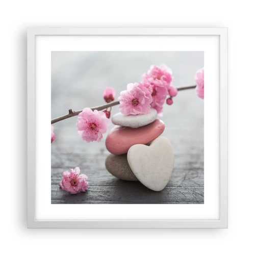 Poster in een witte lijst - Gelukzaligheid met een kersenbloesem - 40x40 cm