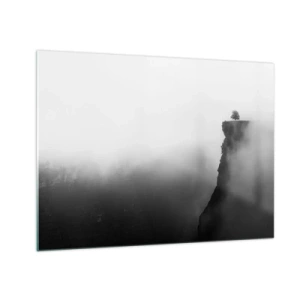 Schilderen op glas - Een eenzame boom aan de rand van een klif in dichte mist - 70x50cm - Aan de rand van de wereld - Moderne wanddecoratie voor woonkamer en slaapkamer ARTTOR