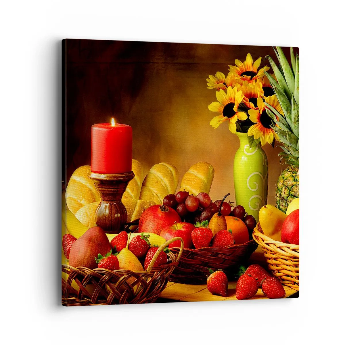 Schilderen op canvas - Stilleven met brood en fruit - 40x40 cm