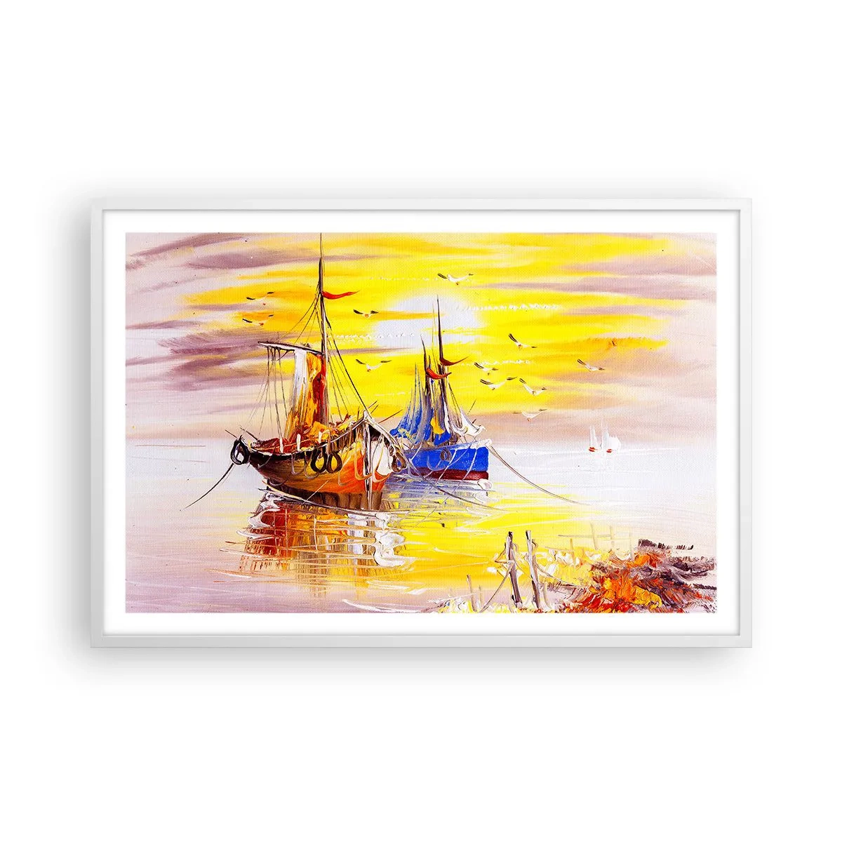 Poster in een witte lijst - Een welverdiende rust in de haven - 91x61 cm
