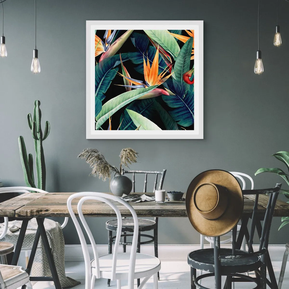 Poster in een witte lijst - Vlammende bloemen van de tropen - 30x30 cm