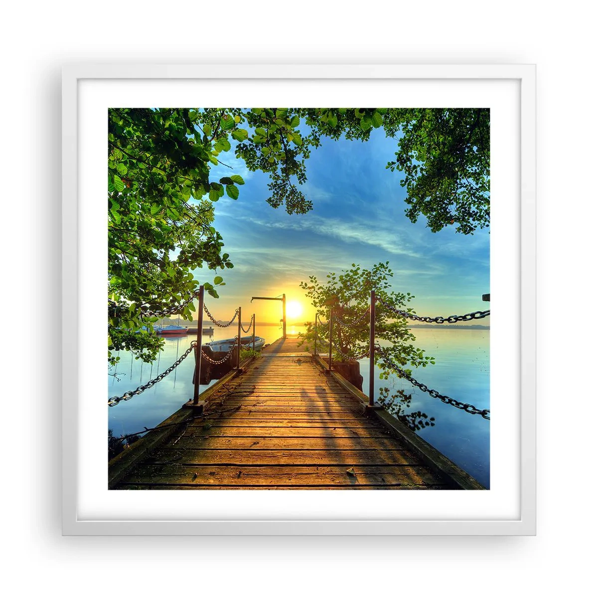 Poster in een witte lijst - Zonsondergang boven het water - 50x50 cm