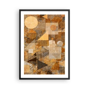 Poster in een zwarte lijst - Abstracte geometrische compositie in tinten bruin en oranje - 50x70cm - Een kubistische studie van brons - Moderne wanddecoratie voor woonkamer en slaapkamer ARTTOR