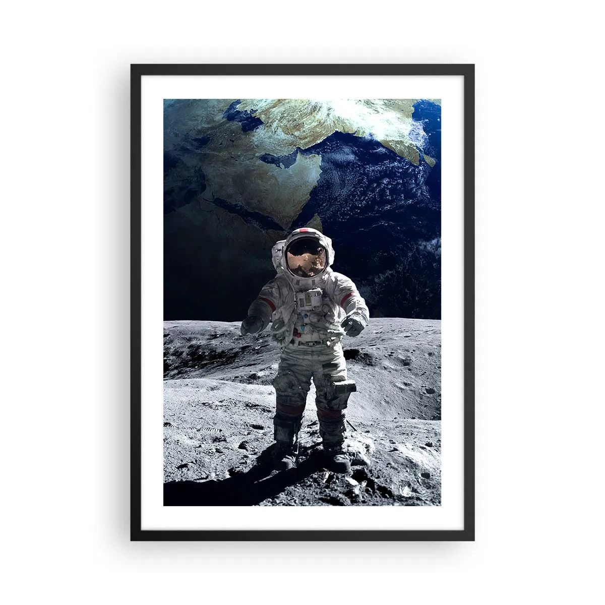 Poster in een zwarte lijst - Astronaut op het maanoppervlak - 50x70cm - Groetjes van de maan - Moderne wanddecoratie voor woonkamer en slaapkamer ARTTOR