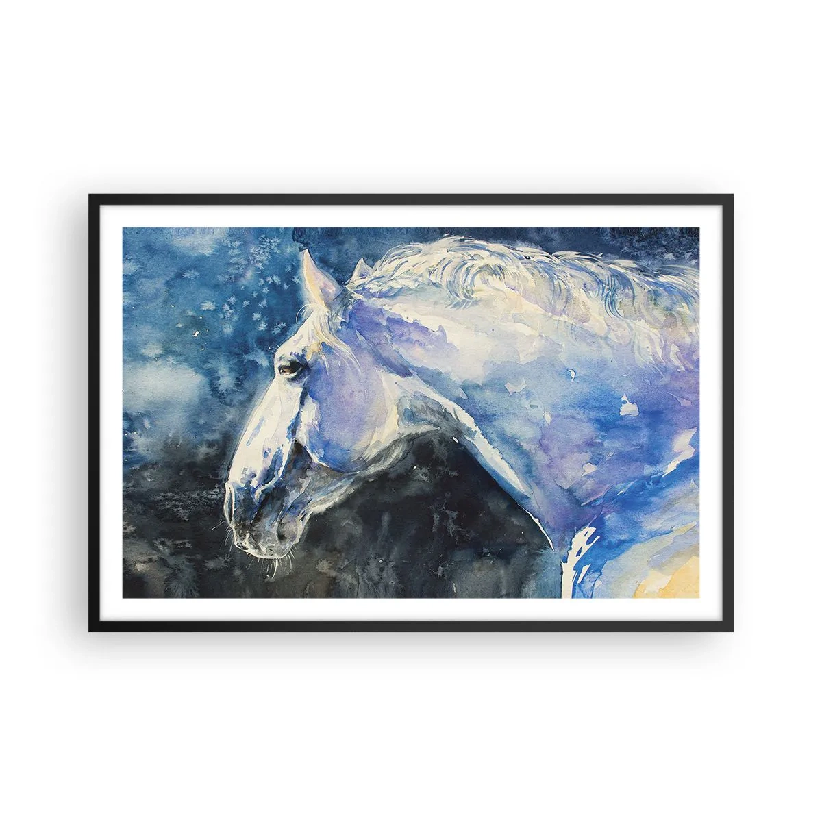 Poster in een zwarte lijst - Portret in een blauwe gloed - 91x61 cm