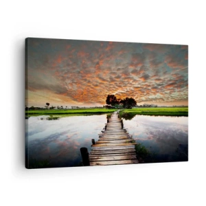 Schilderen op canvas - Houten brug over het water bij zonsondergang - 70x50cm - Strek je armen - ademen - Moderne wanddecoratie voor woonkamer en slaapkamer ARTTOR