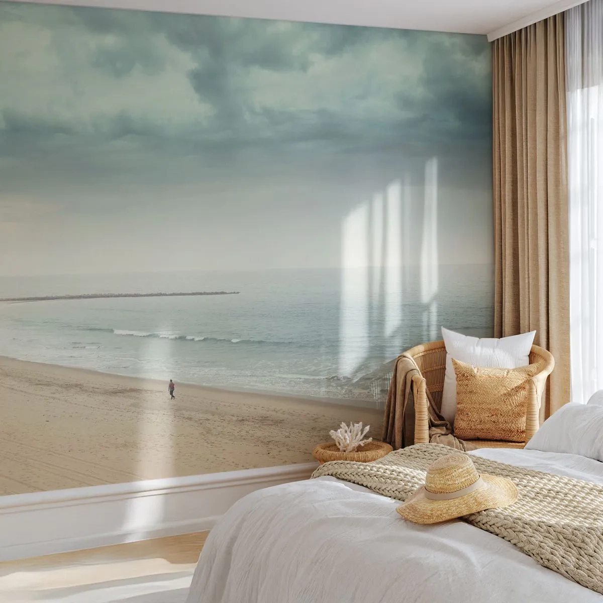 Fotobehang Premium Canvas - op zoek naar vrede - Zee, Strand, Wandeling - 350x256 cm