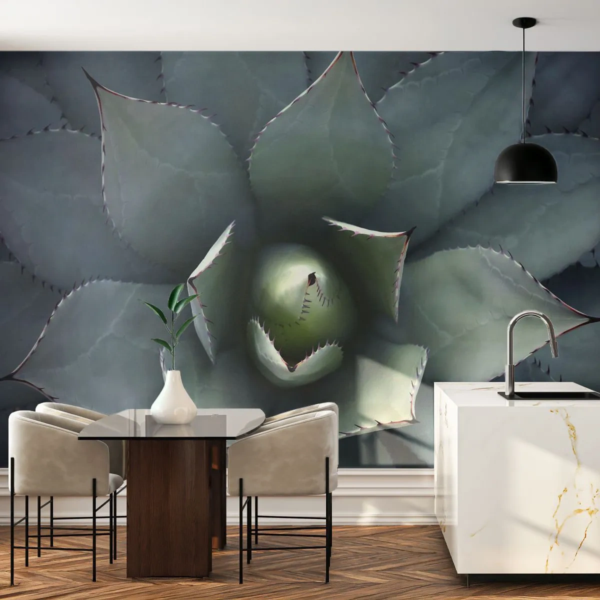Fotobehang Premium Canvas - Het trekt aan en waarschuwt - Agave bloem, Agave, Exotisme - 450x315 cm