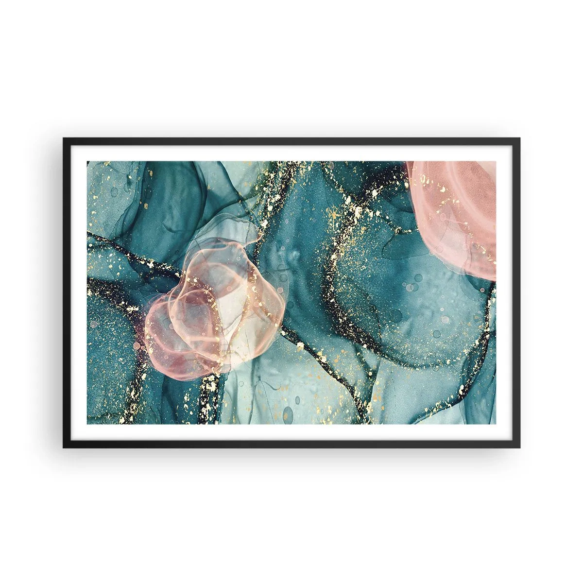 Poster in een zwarte lijst - Zijdeblauw, tule roze - 91x61 cm