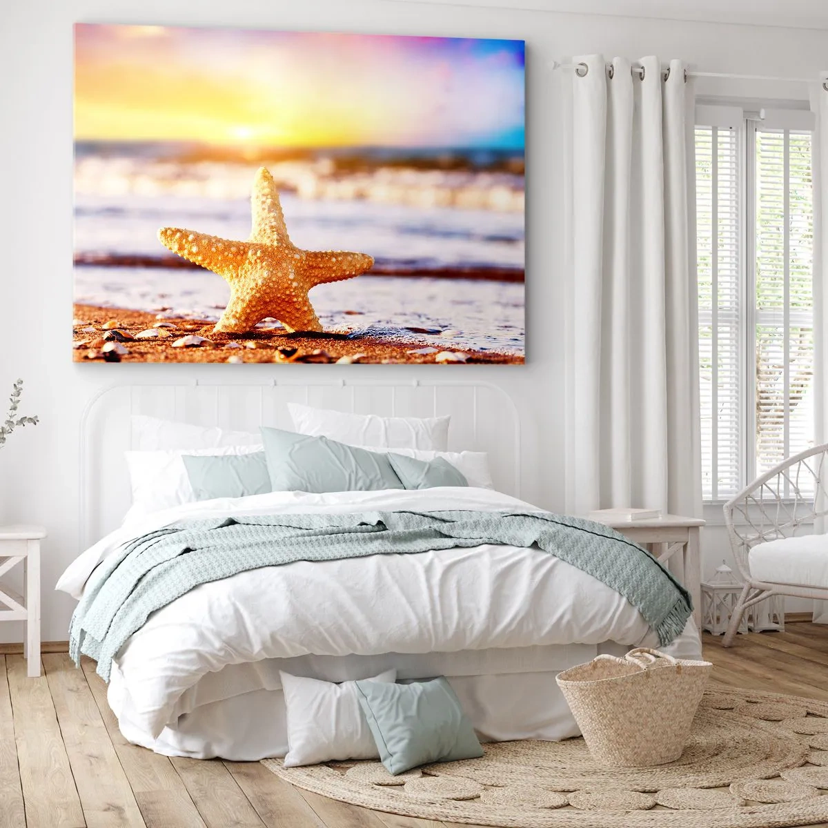 Schilderen op canvas - Een zeester op een zandstrand in de gloed van de ondergaande zon - 70x50cm - Een geschenk uit de zee - Moderne wanddecoratie voor woonkamer en slaapkamer ARTTOR