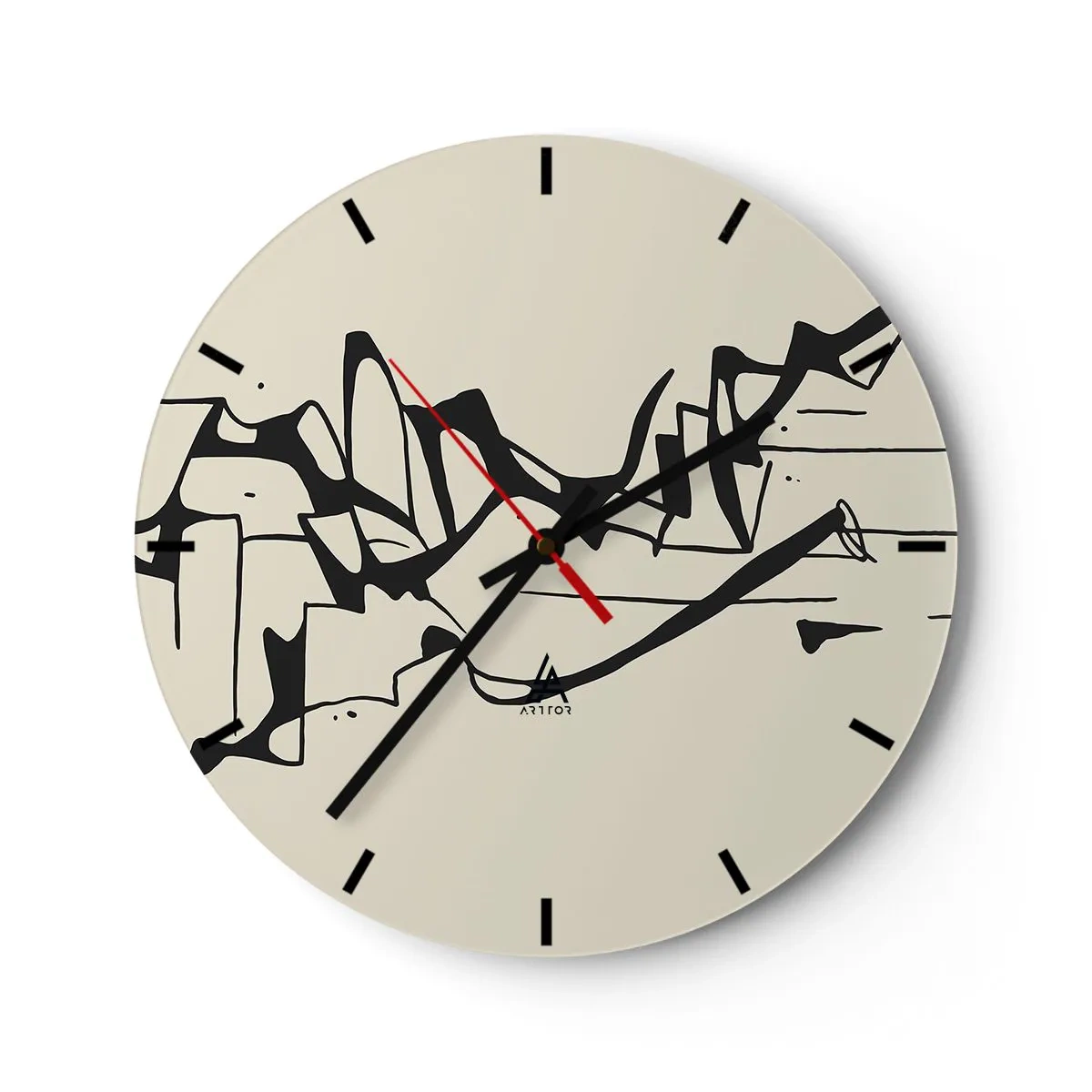 Wandklok - Klok - Abstracte zwarte lijnen op een crèmekleurige achtergrond die op een landschap lijken. - 30x30cm - Misschien een landschap - Moderne wanddecoratie voor woonkamer, keuken en slaapkamer ARTTOR