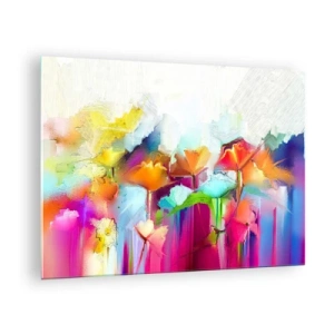 Schilderen op glas - Abstracte bloemen in intense regenboogkleuren - 70x50cm - De regenboog is tot bloei gekomen - Moderne wanddecoratie voor woonkamer en slaapkamer ARTTOR