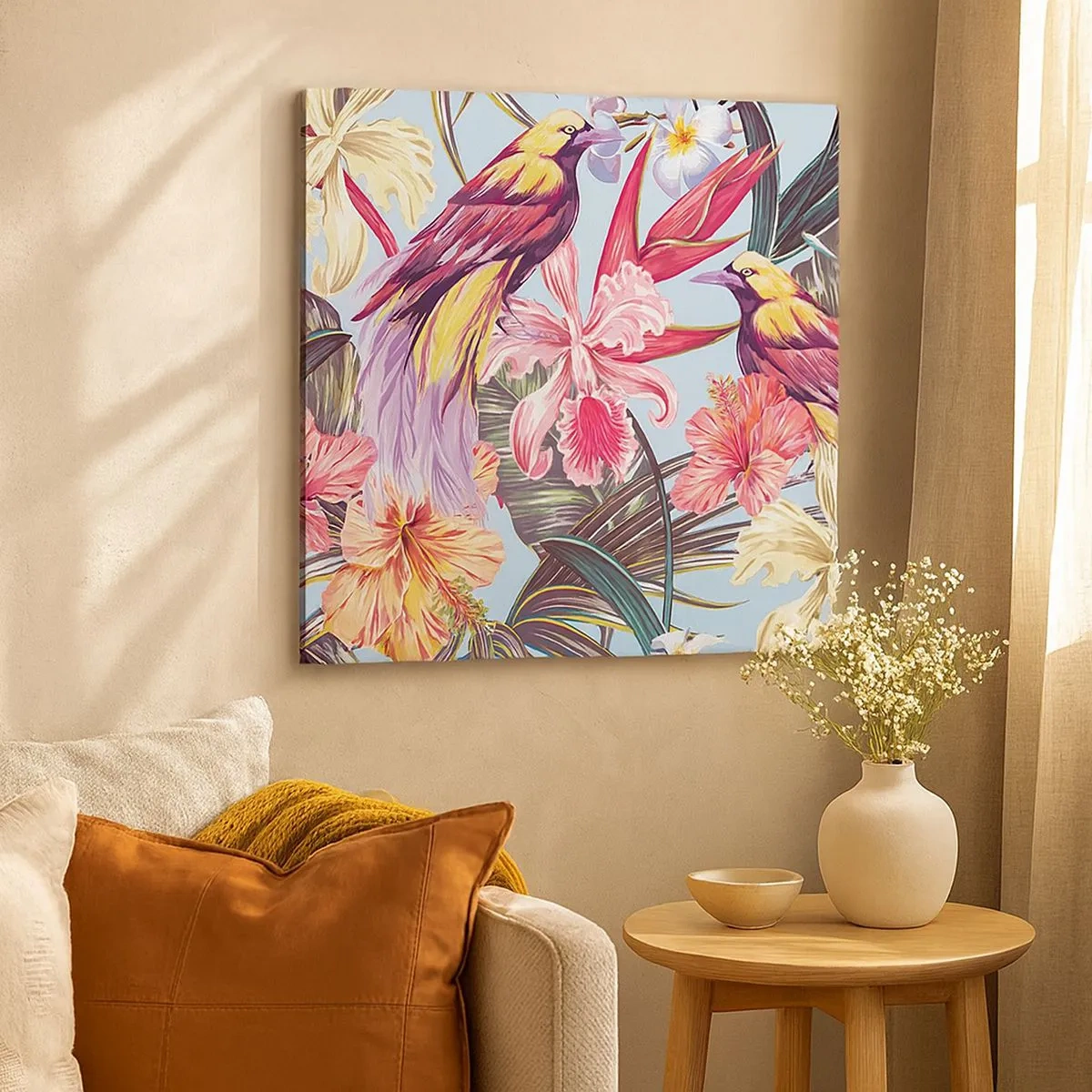 Schilderen op canvas - Bloemblaadjes en veren - 30x30 cm