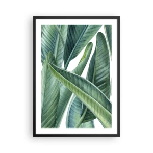 Poster in een zwarte lijst - Groene bananenbladeren in aquarelstijl - 50x70cm - Groen zelf - Moderne wanddecoratie voor woonkamer en slaapkamer ARTTOR