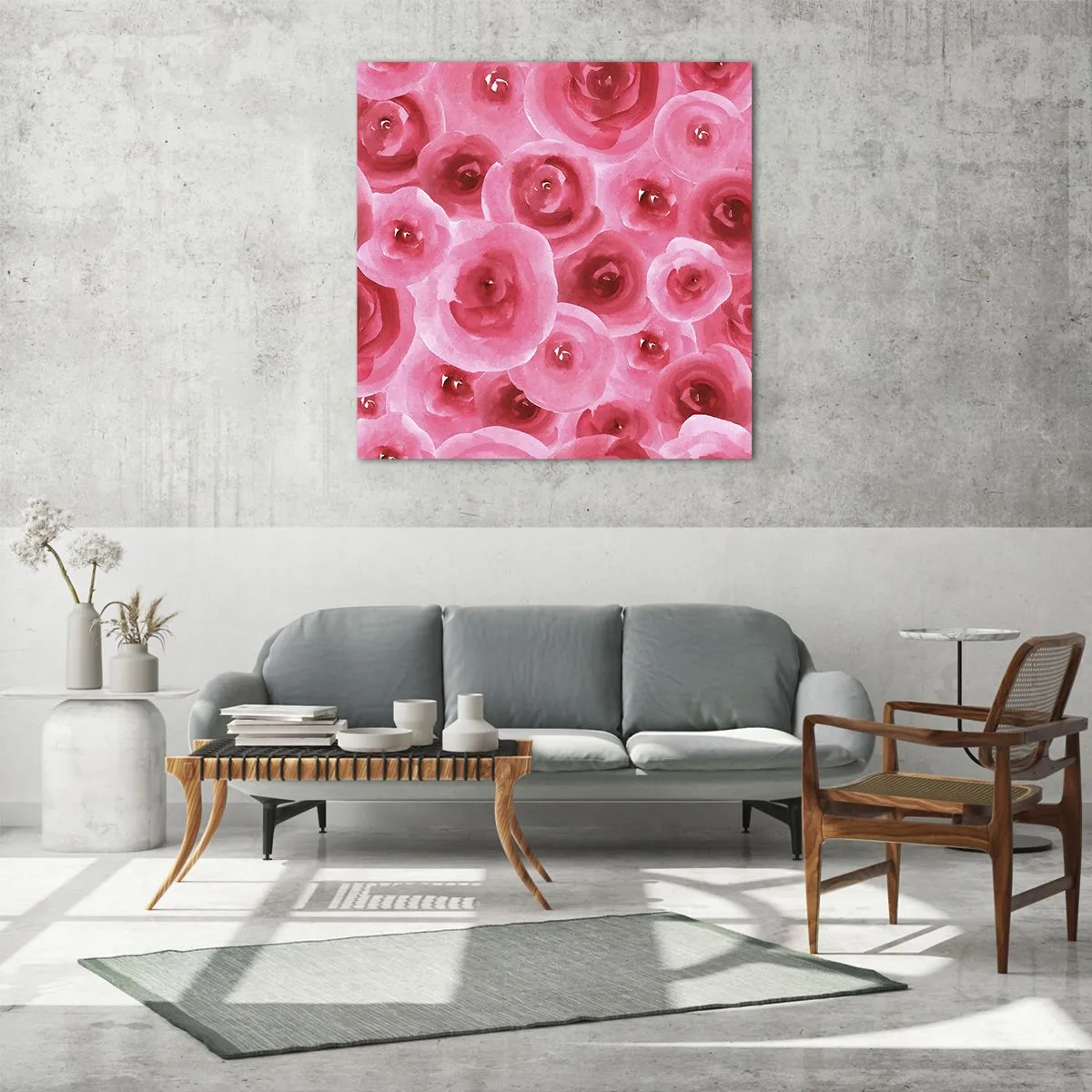 Schilderen op glas - Rozen onder en boven - 70x70 cm