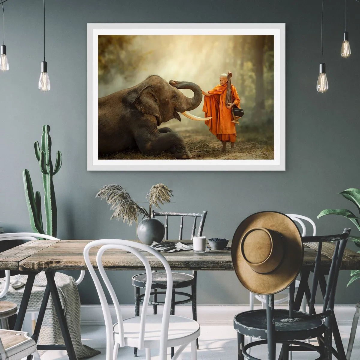 Poster in een witte lijst - Ontmoeting tijdens een reis - 100x70 cm