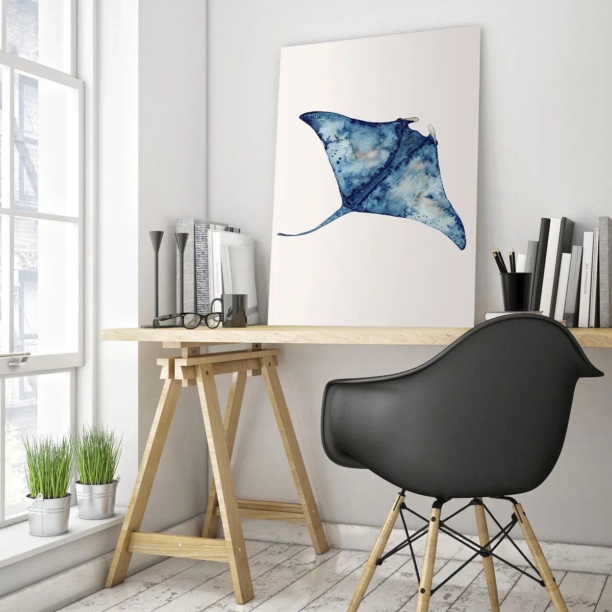 Schilderen op glas - Leven in blauw - 80x120 cm