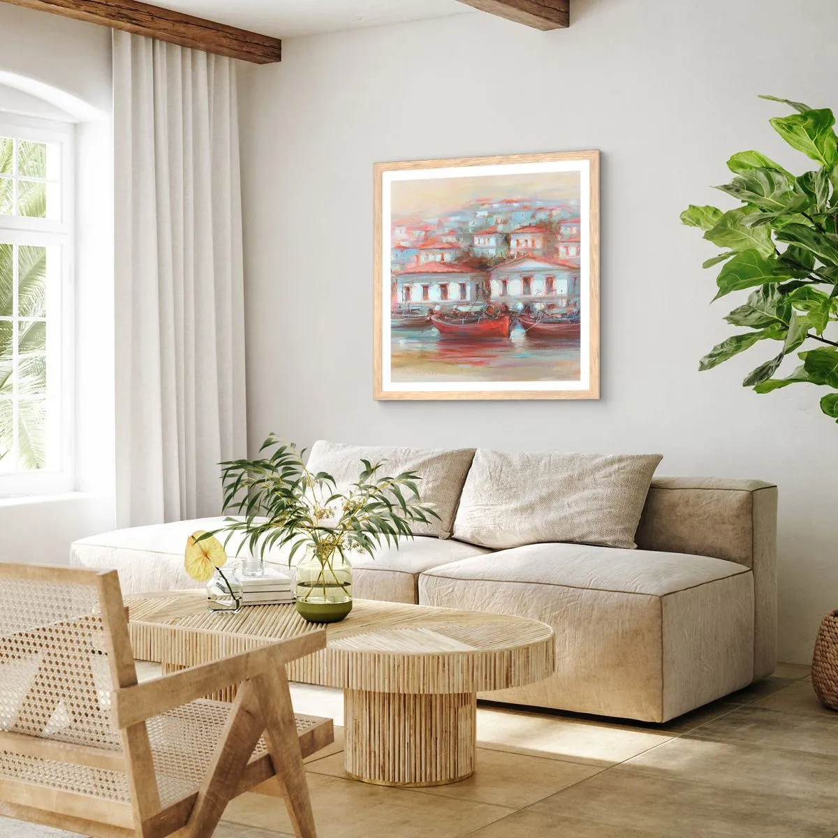 Een poster in een licht eiken lijst - Gelukkige stad - 30x30 cm