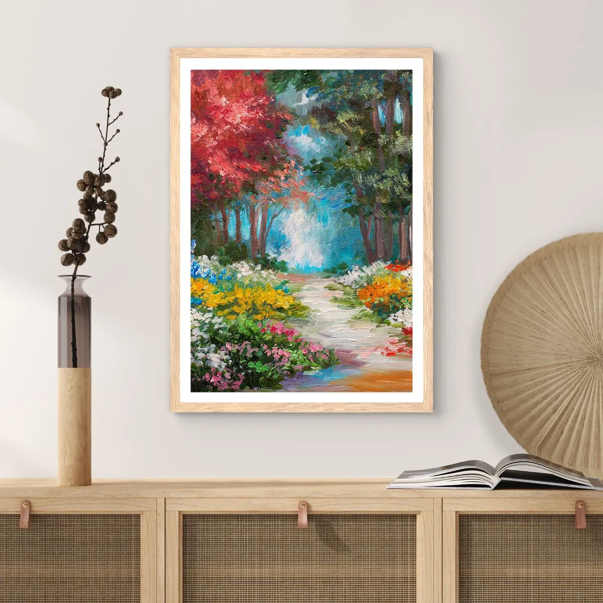 Een poster in een licht eiken lijst - Bostuin, bloemenbos - 30x40 cm